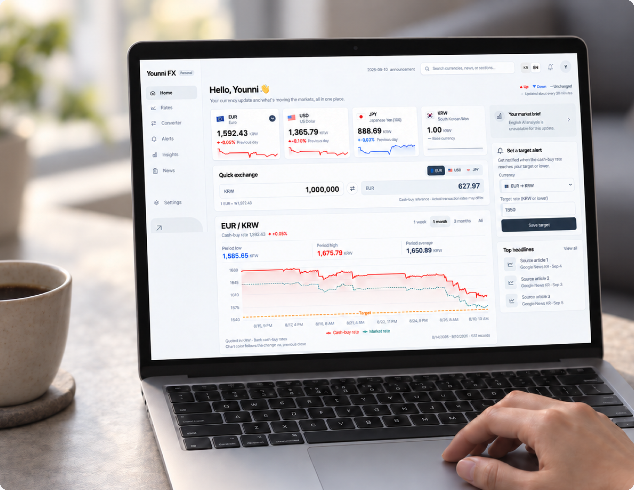 Exchange rate dashboard displayed on a laptop