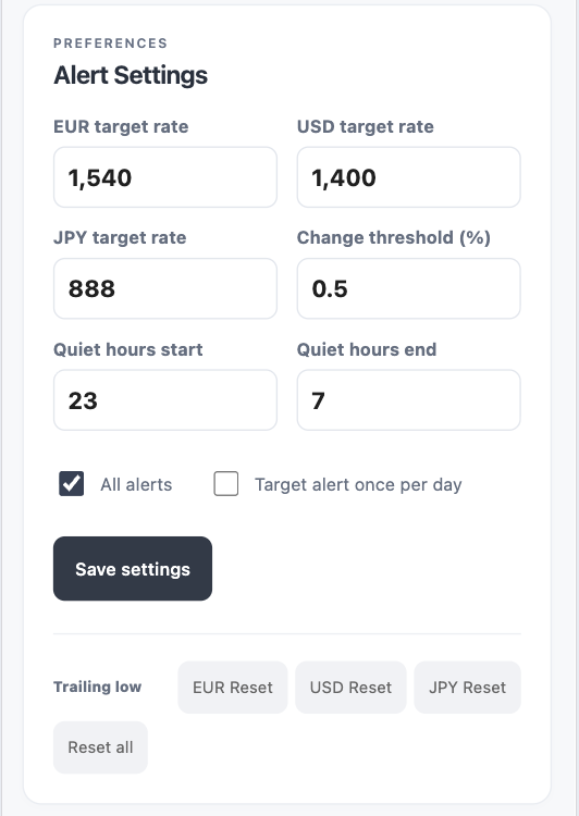 Target exchange-rate and notification configuration